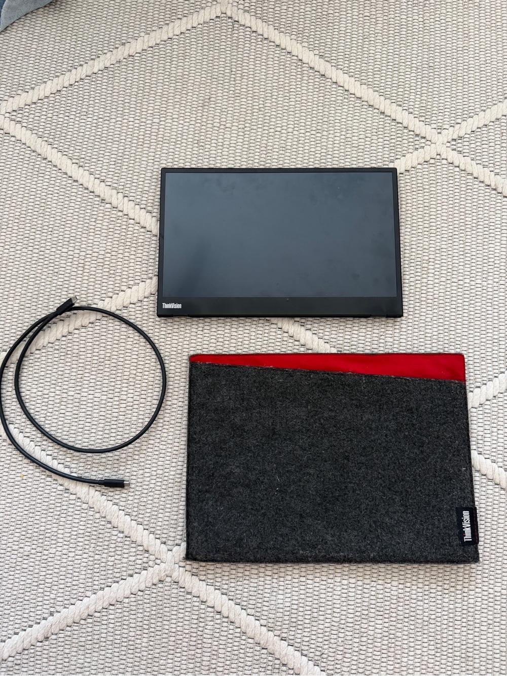 Lenovo Portable Monitor with Black Sleeve and Red Lining